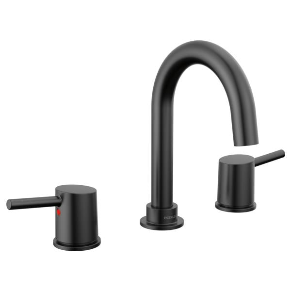 Peerless® P3547LF-BL Precept™ Widespread Bathroom Faucet, Commercial/Residential, 1 gpm Flow Rate, 4-1/16 in H Spout, 6 to 16 in Center, Matte Black, 2 Handles, 50/50 Push Pop-Up Drain, Import