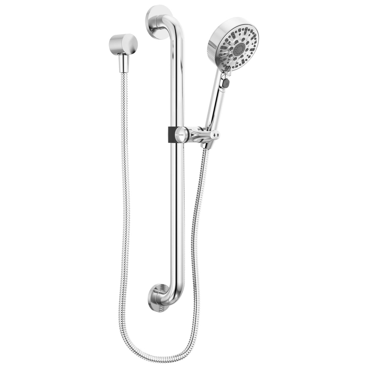 Peerless® PTT24047 13 Series Precept® Adjustable Slide Hand Shower, 4-9/16 in Dia Shower Head 6-Function Shower Head, 1.5 gpm Flow Rate, 72 in L Hose, 1/2 in NPT Connection, Chrome, Import