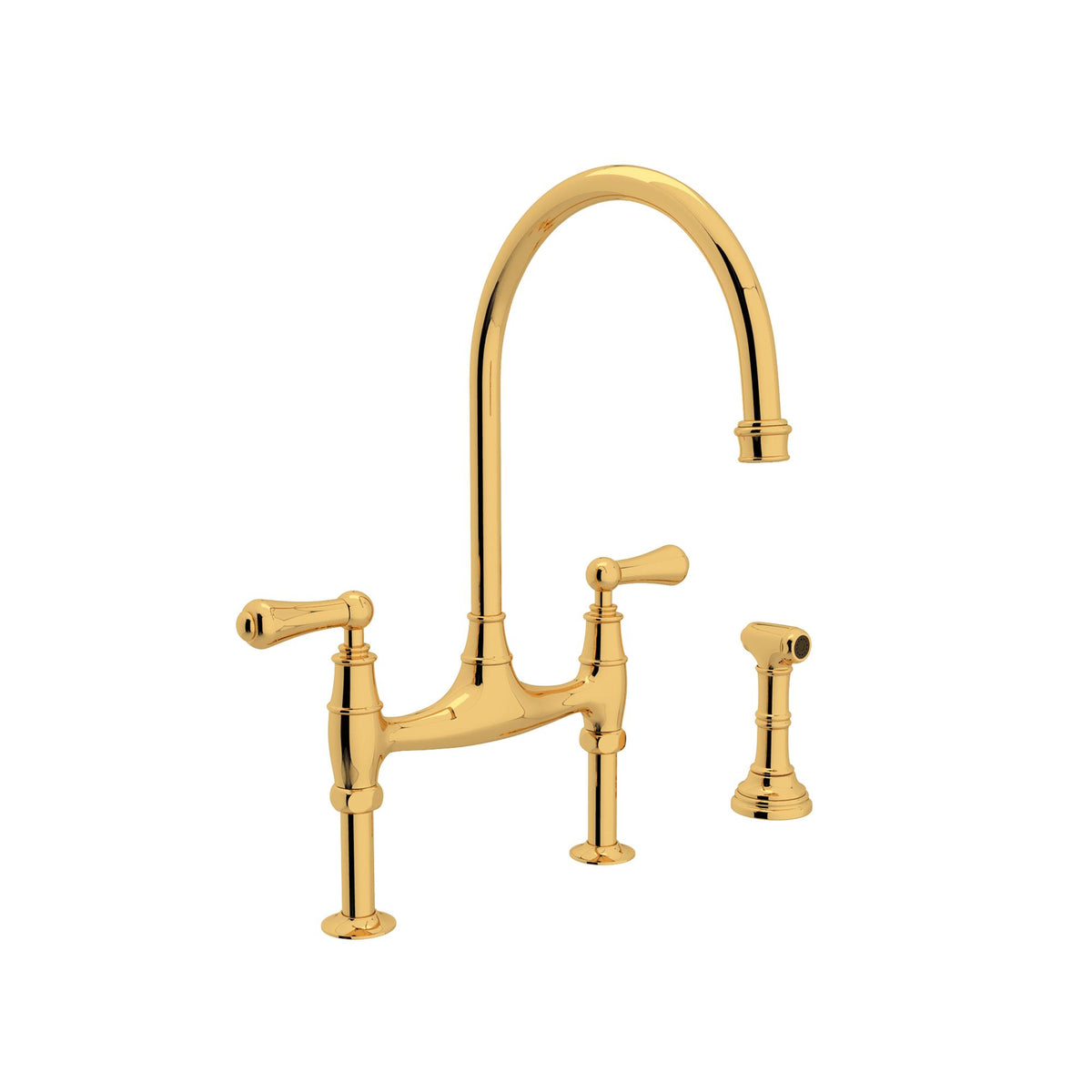 Perrin & Rowe U.4719L-ULB-2 Georgian Era Bridge Kitchen Faucet Edwardian Georgian, 1.8 gpm Flow Rate, Brass, Import