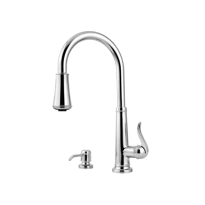 Pfister® GT529-YPC 529 Professional Grade Pull-Down Kitchen Faucet, Ashfield™, 1.75 gpm Flow Rate, Polished Chrome, 1 Handles, 1/4 Faucet Holes, Function: Traditional