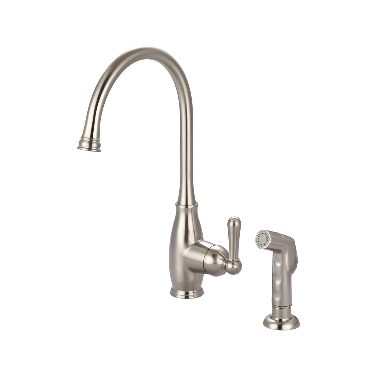 OLYMPIA K-5441-BN Kitchen Faucet, 1.5 gpm Flow Rate, 360 deg Gooseneck Swivel Spout, PVD Brushed Nickel, 1 Handles, Import