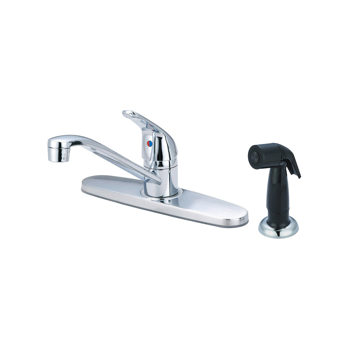 OLYMPIA K-4161 Kitchen Faucet, 1.5 gpm, 8 in Center, 360 deg Swivel Spout, Polished Chrome, 1 Handle, Side Spray(Y/N): Yes