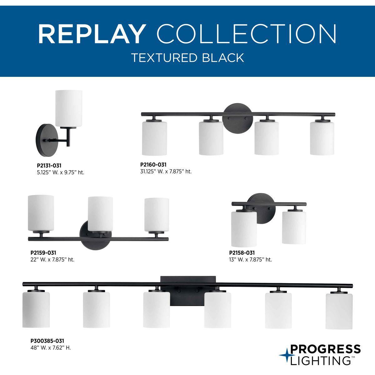 Progress Lighting® P2159-31 Replay Contemporary/Soft Bath Fixture, (3) A19 Lamp, 120 V AC, Black Painted Housing