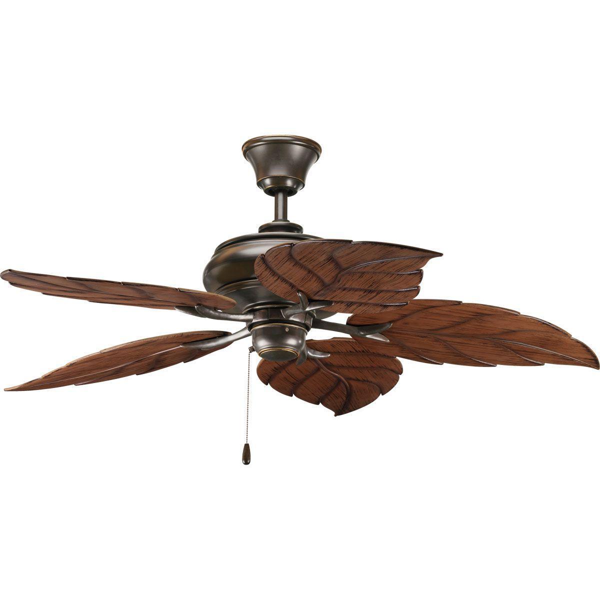 Progress Lighting® P2526-20 Pre-Wired Tropical Ceiling Fan With (5) Antique Bronze Blades, 12 deg Blade Pitch, Steel Housing, ABS Blade, 3712 cfm Flow Rate