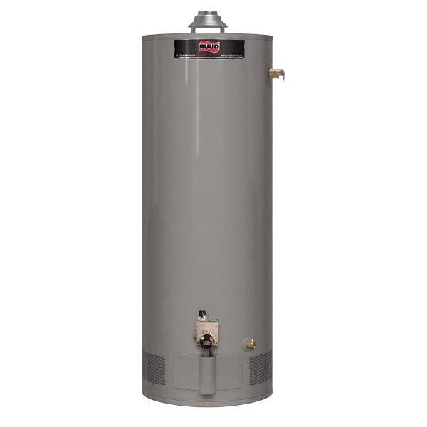 RUUD® PRO+G50-36P RU62 Professional Achiever Plus™ Water Heater, 36000 Btu/hr Heating, 50 gal Tank, Liquid Propane Fuel, Atmospheric Vent, 36.4 gph Recovery, Tall or Short: Tall
