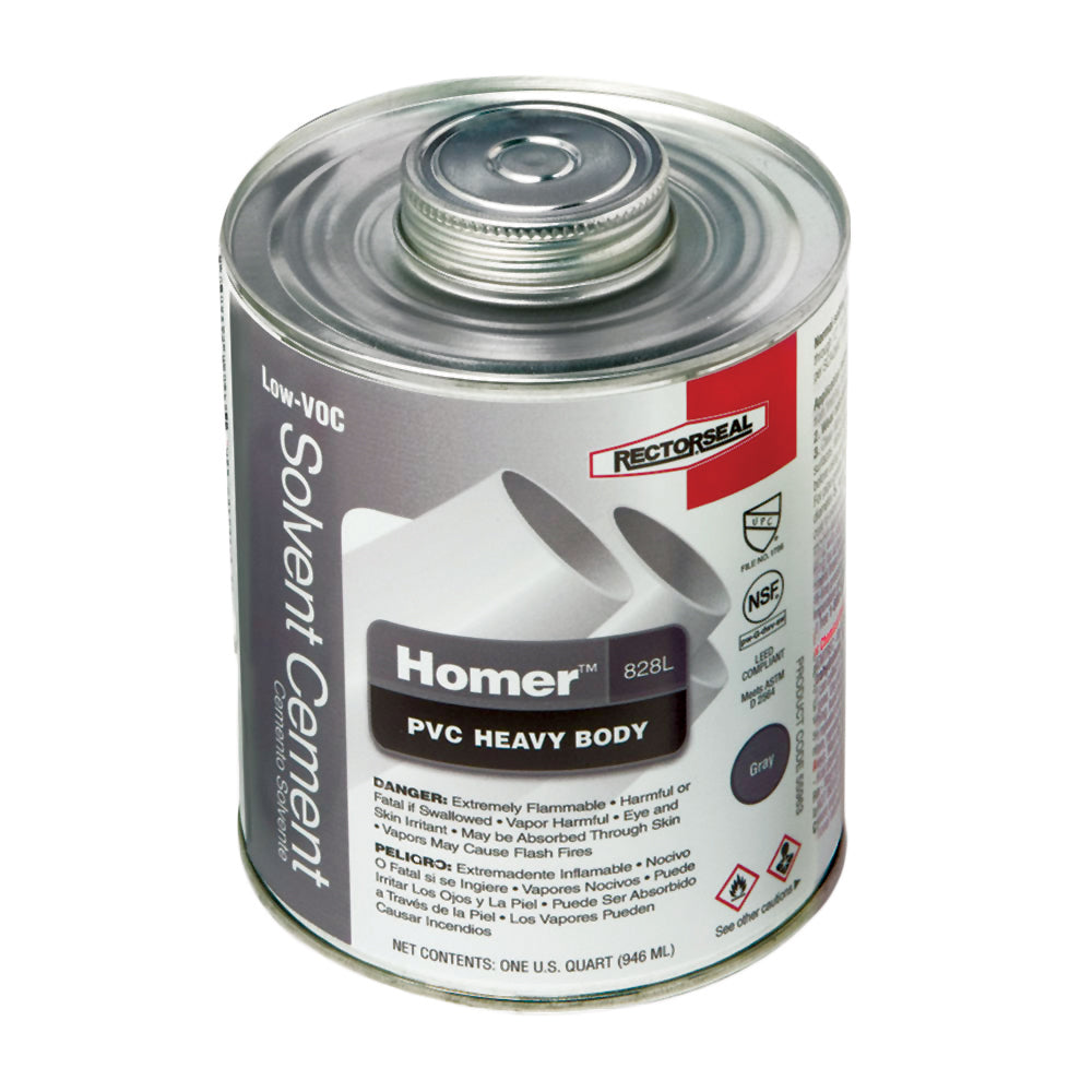 Homer 55963 Heavy Body Low VOC Solvent Cement, 1 qt Container, Gray, For Use With PVC Pipe