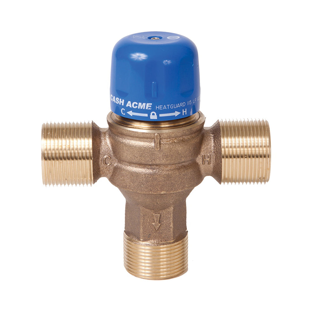 Cash Acme® 24521 HG115 High Capacity Thermostatic Mixing Valve, 1-1/4 in, C, 230 psi, 2.5 to 27.2 gpm Flow, Brass Body, Import