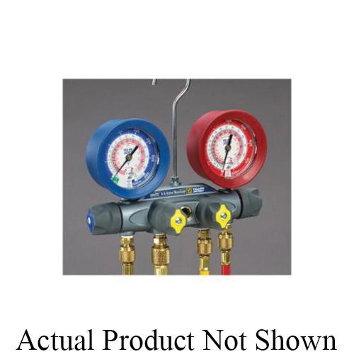 Yellow Jacket® 46011 4-Valve Test and Charging Manifold Only, 3/8 in Vacuum Port, 1/4 in Hi/Lo Charge, 1% (Class 1) Accuracy, For Use With R-22, R-410A Refrigerant, Aluminum, Domestic