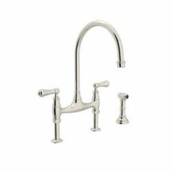 Rohl® U.4719L-PN-2 Perrin & Rowe® Bridge Kitchen Faucet With Side Spray, 1.8 gpm Flow Rate, 7-7/8 in Center, Polished Nickel, 2 Handles