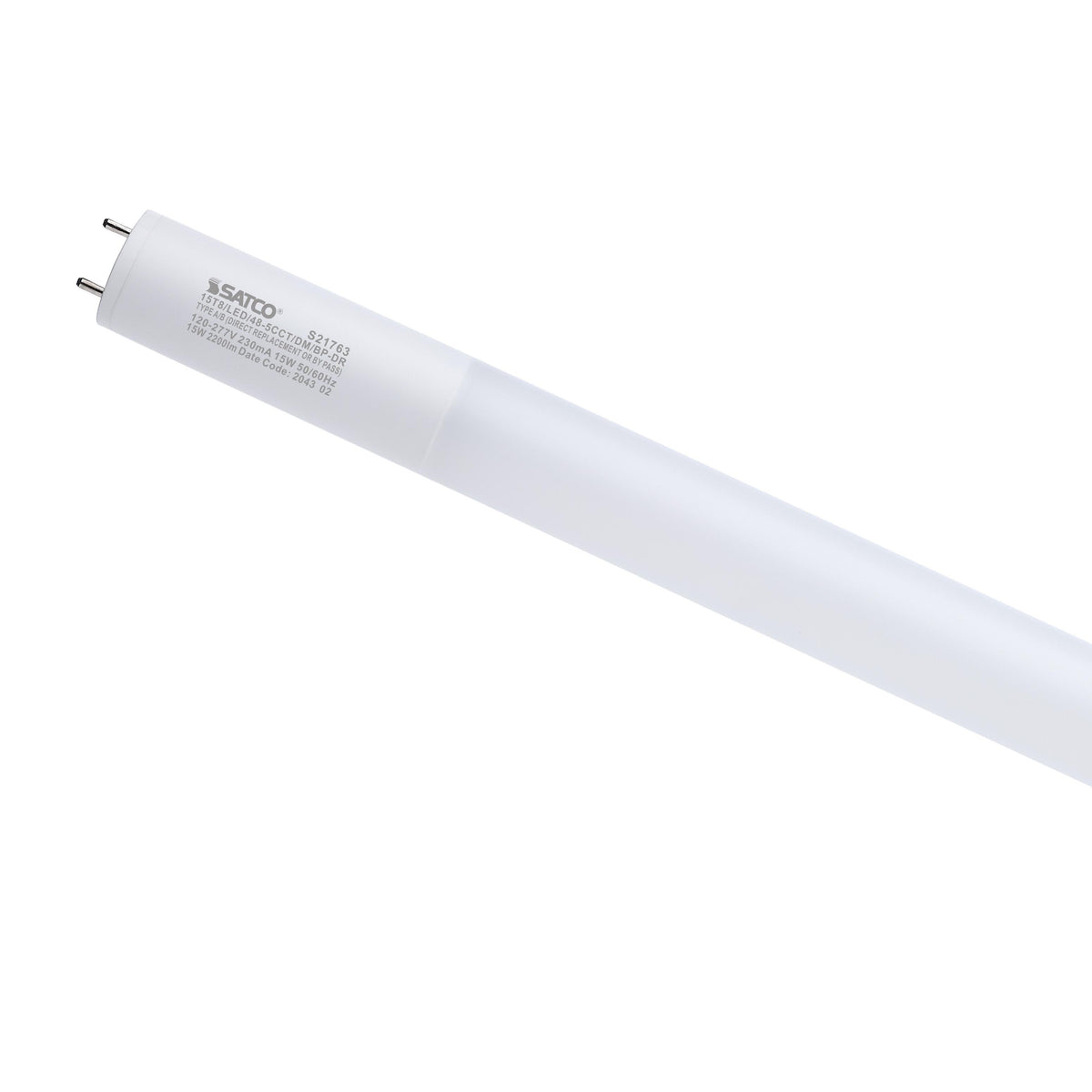 SATCO® S21763 Type A/B G13 Base, 15 W, 25, 28, 30, 32 W Incandescent Equivalent, G13 Lamp Base, T8 Shape, 2200 Lumens