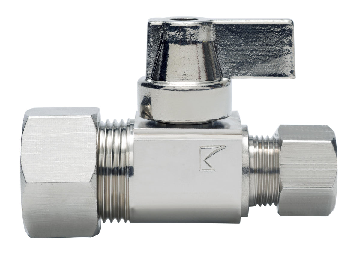 Sioux Chief 129-G2C0C 1/4 Turn Straight Supply Stop, 5/8 x 1/4 in Nominal, Compression, Brass Body, Nickel Plated, Import