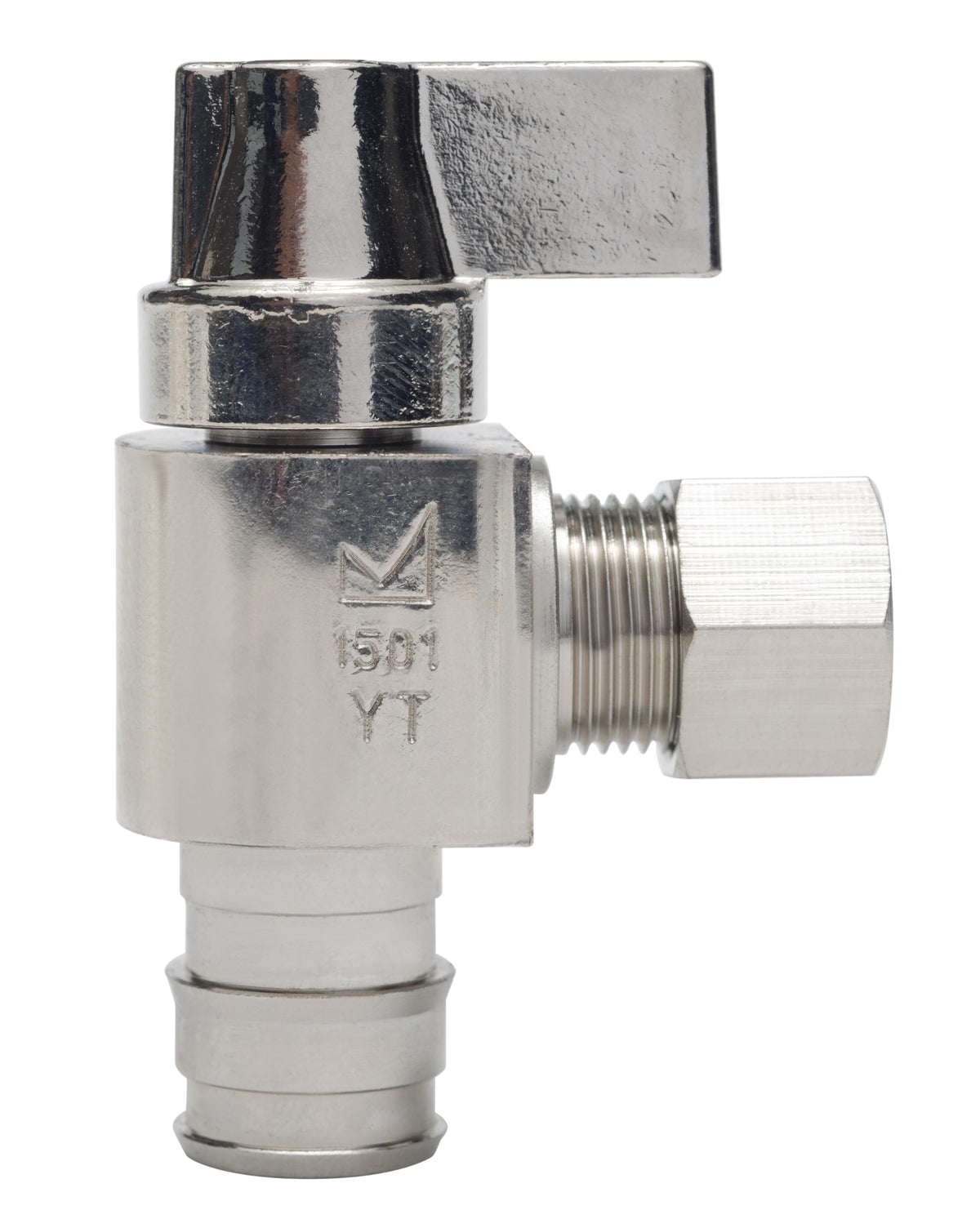 Sioux Chief 130-G2W1C 1/4 Turn Angle Supply Stop, 1/2 x 3/8 in Nominal, Expansion PEX x Compression, Brass Body, Nickel Plated