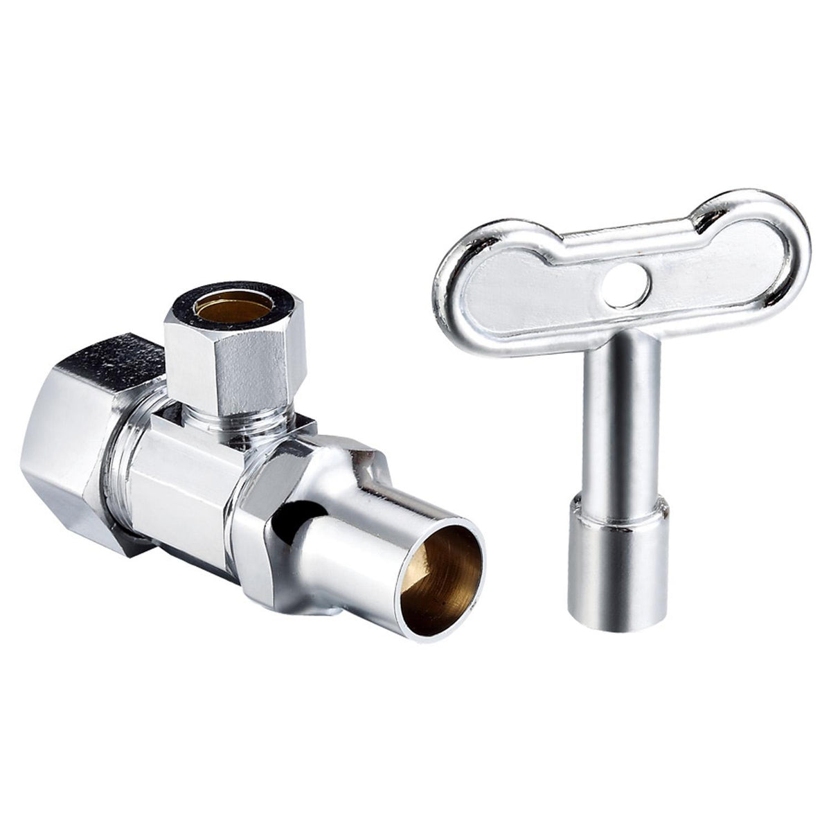 Sioux Chief 134-G2C1CLK04 Multi-Turn Angle Supply Stop With Loose Key Handle, 5/8 x 3/8 in Nominal, Compression, Polished Chrome, Import