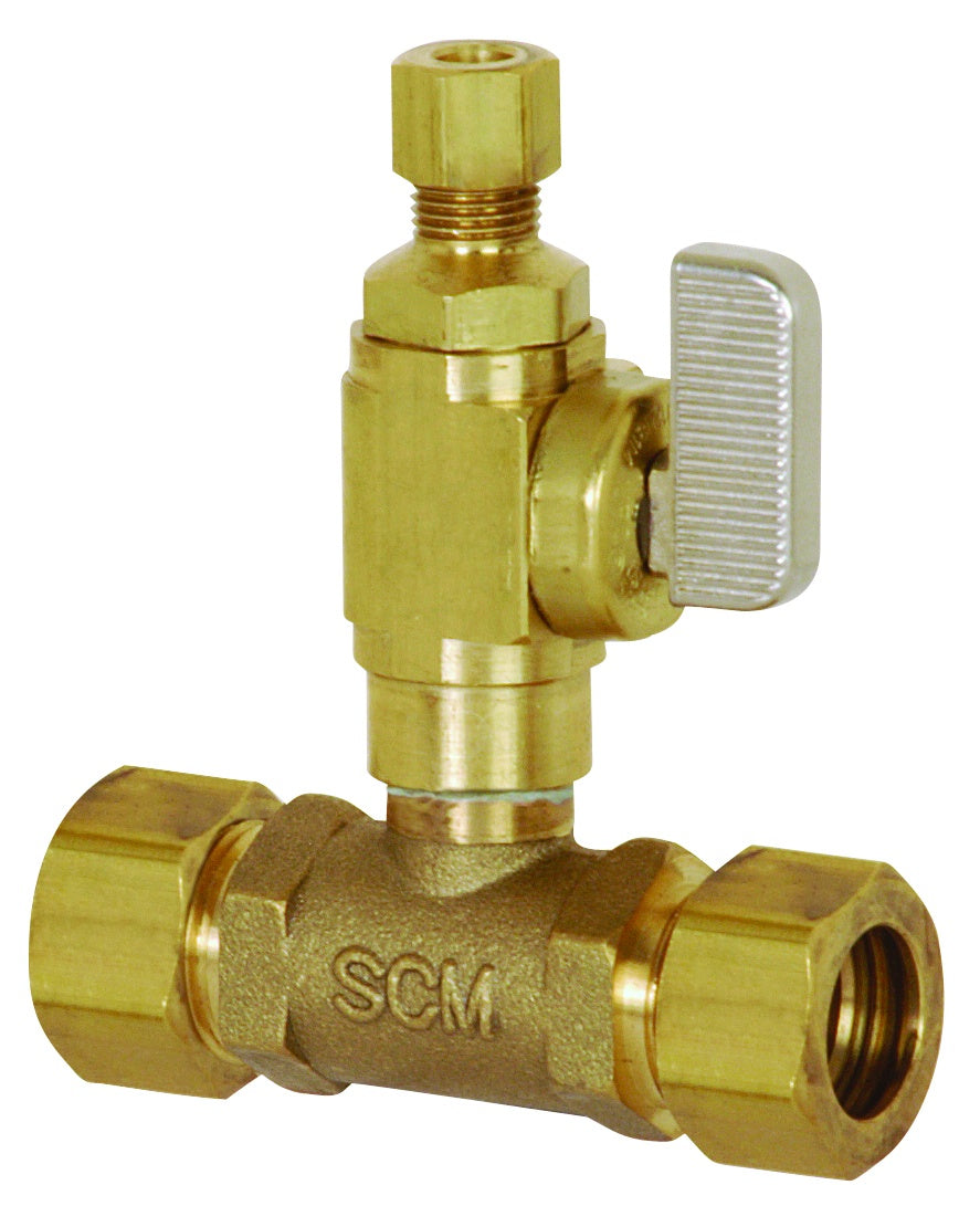 Sioux Chief Add-A-Line™ 601-G20CV Slip Valve Tee, 5/8 x 1/4 in Nominal, Compression End Style, Brass Body, Full Port, Import