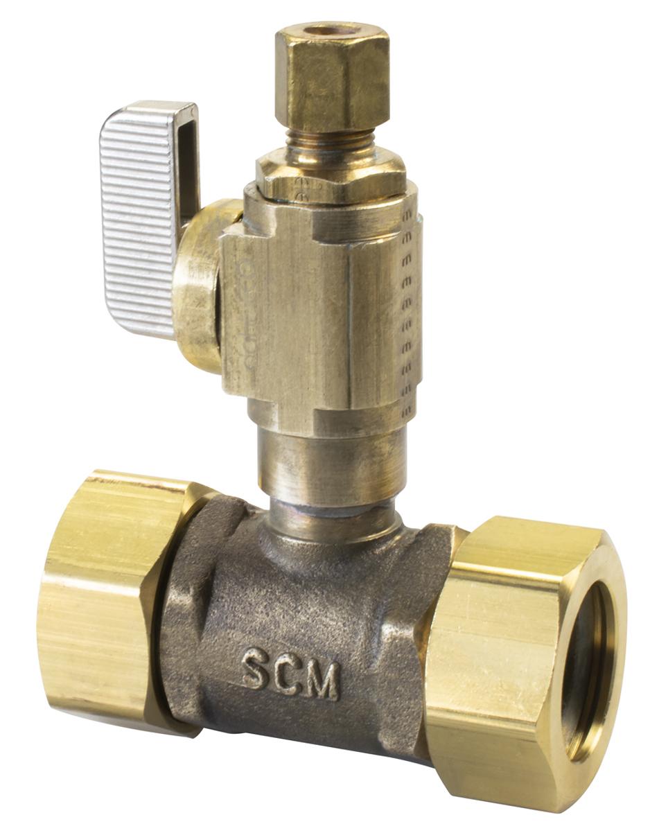 Sioux Chief Add-A-Line™ 601-G30CV Slip Valve Tee, 7/8 x 1/4 in Nominal, Compression End Style, Brass Body, Full Port, Import