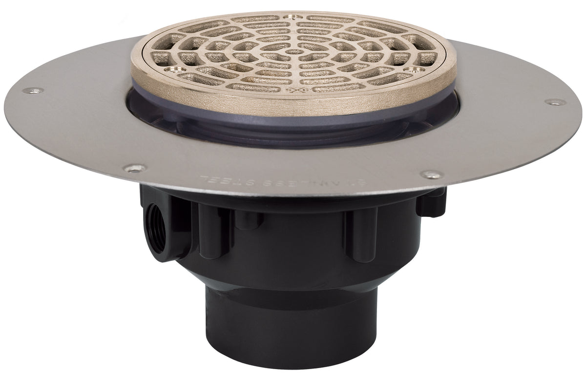 Sioux Chief Halo™ 822-2ANR Adjustable Floor Drain With Ring and Strainer, 2 in Outlet, Hub Connection, 5-1/2 in Grid, ABS Drain