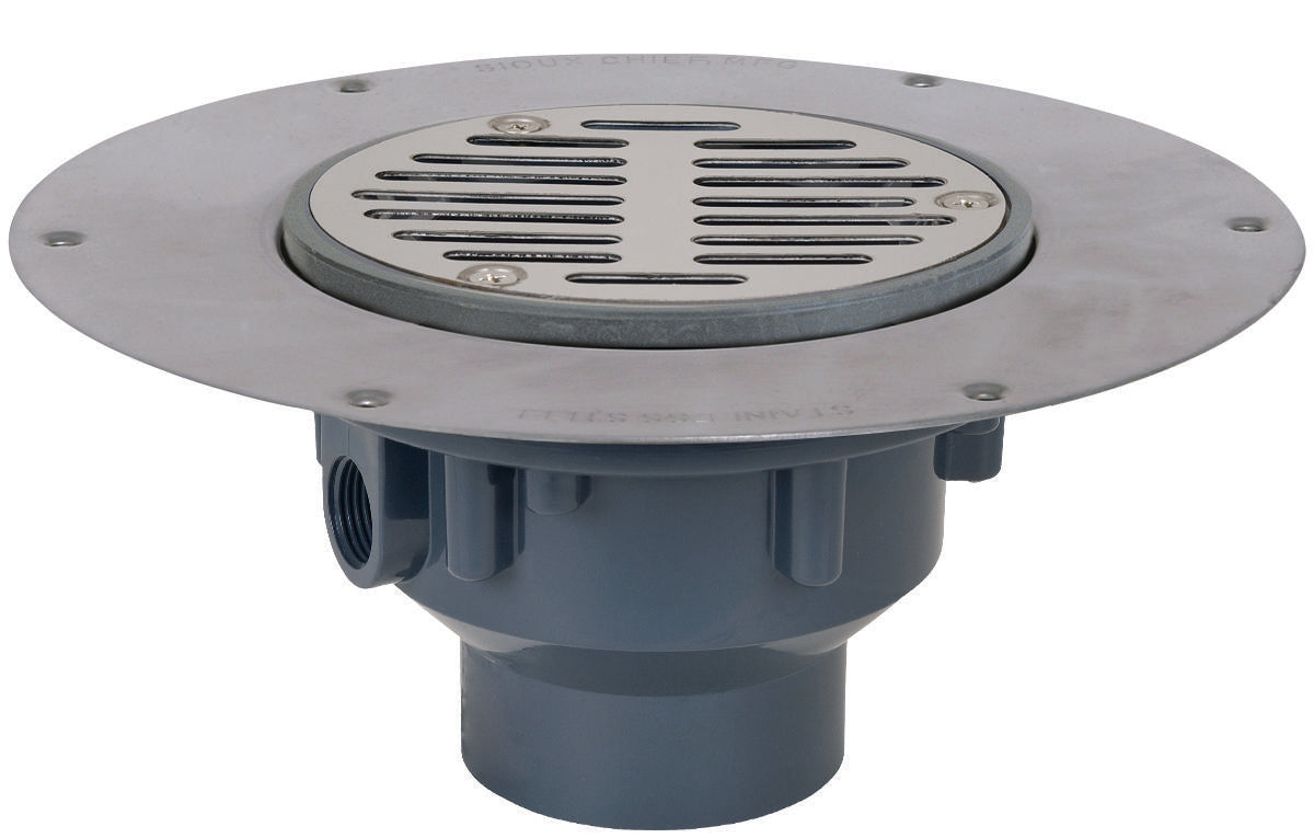 Sioux Chief Halo™ 822-2PS Adjustable Floor Drain With Round Ring and Strainer, 2 in Outlet, Hub Connection, PVC Drain