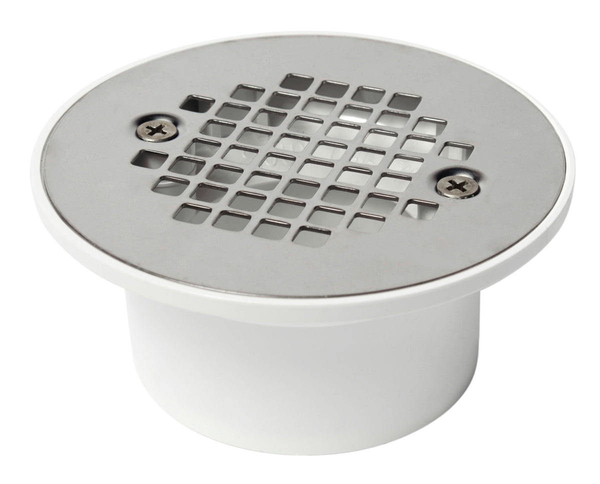 Sioux Chief 840-2P General Purpose Floor Drain With Machine Screws and Brass Inserts, 2 x 3 in Outlet, Hub Connection, PVC Drain