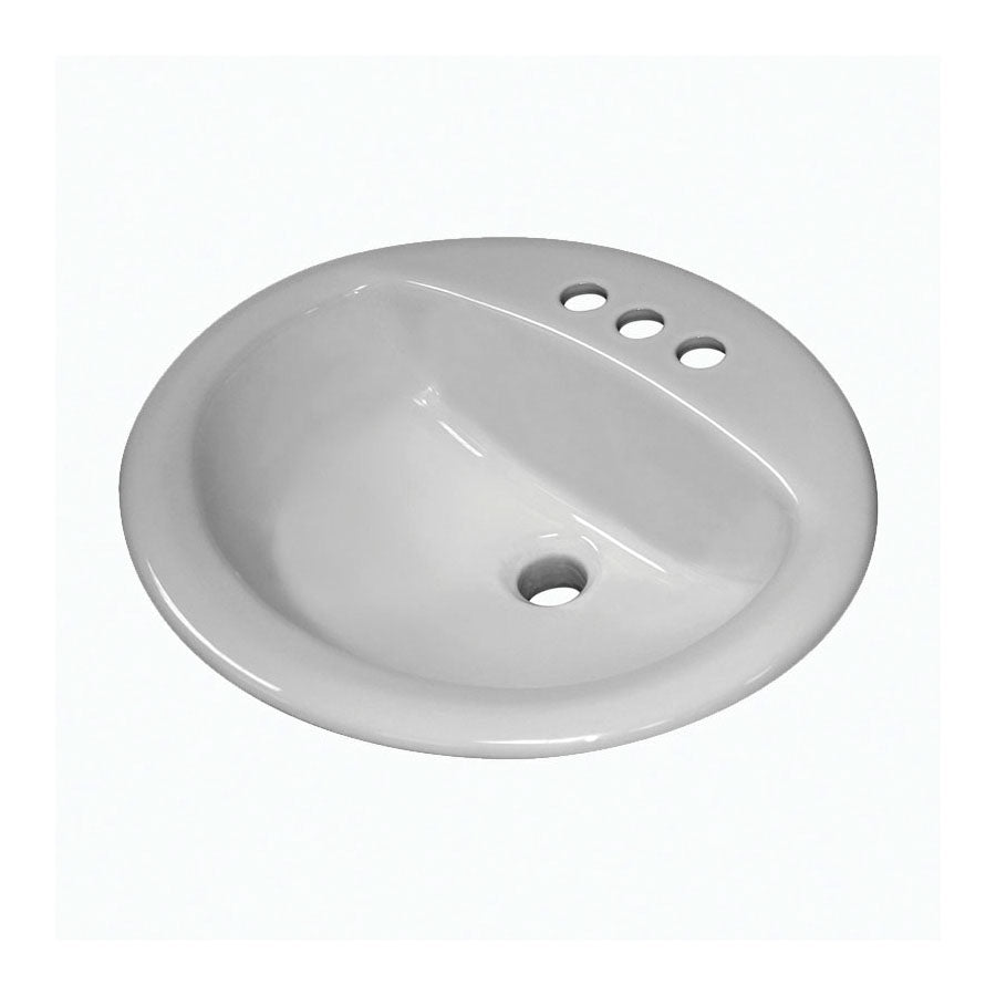 Sloan® 3873002 SS-3002 Self-Rimming Lavatory Sink With Front Overflow, Oval Shape, 4 in Faucet Hole Spacing, 20 in W x 17 in D x 8 in H, Drop-In Mount, Vitreous China, White, Import