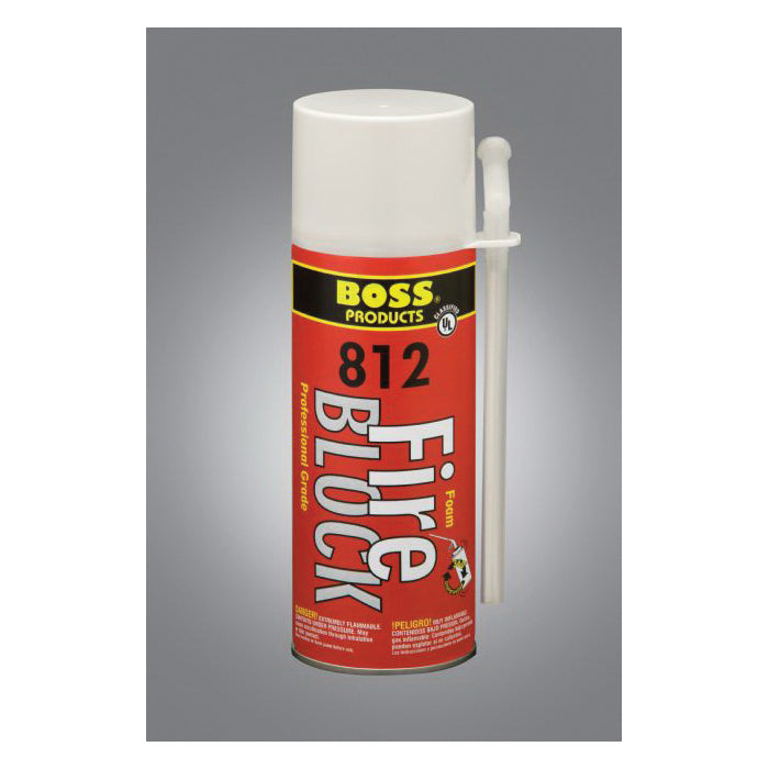 Boss Pro 81212 Straw Grade Fire Block Foam, Can Container, Composition: Propane, Dimethyl Ether, Trichorylpropylene Phosphate, Alkanes, C14-17, Chloro, Isobutane, Polymeric Diphenylmethane Diisocyanate, Red, -40 to 200 deg F, 18% VOC