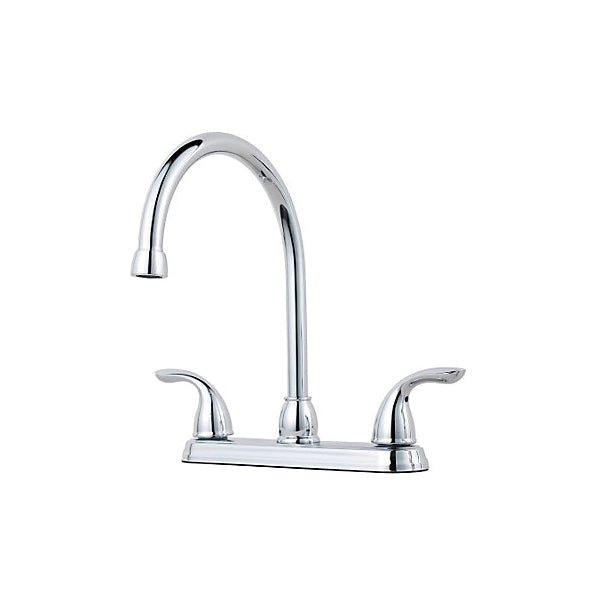 Pfister® G136-2000 Pfirst Series™ Professional Grade Kitchen Faucet, 1.75 gpm Flow Rate, 8 in Center, High-Arc Swivel Spout, Polished Chrome, 2 Handles