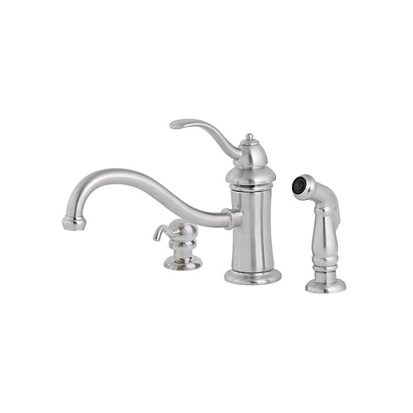 Pfister® GT34-PTSS Professional Grade Kitchen Faucet, Marielle™, 1.75 gpm Flow Rate, 8 in Center, Decorative Arc Spout, Stainless Steel, 1 Handle