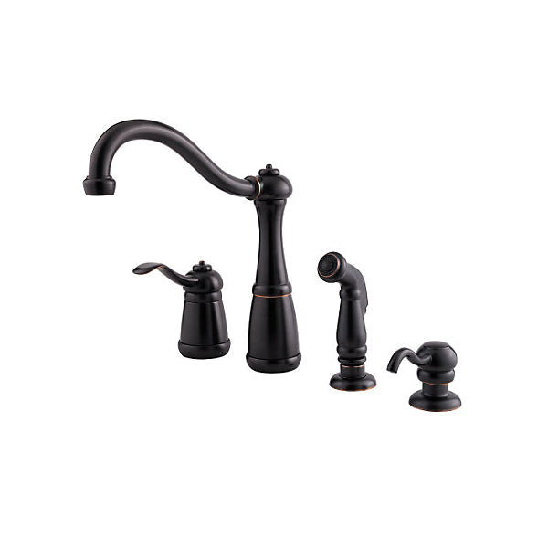 Pfister® LG26-4NYY Professional Grade Kitchen Faucet, Marielle™, 1.75 gpm Flow Rate, 4 to 9 in Center, Swivel Spout, Tuscan Bronze, 1 Handle