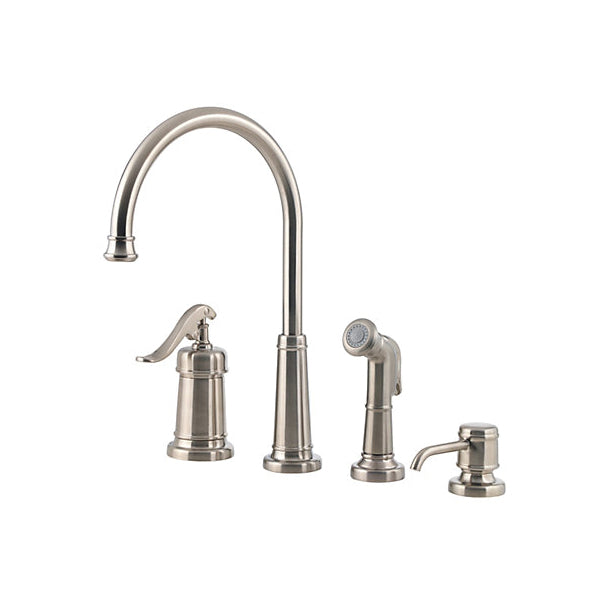Pfister® LG26-4YPK Ashfield™ Professional Grade Kitchen Faucet, 1.8 gpm Flow Rate, Decorative High-Arc Swivel Spout, Stainless Steel, 1 Handles