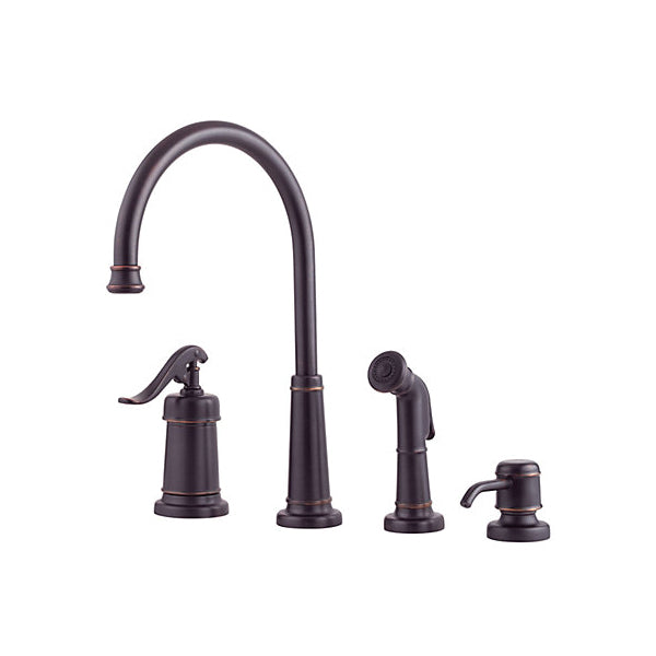 Pfister® LG26-4YPY Ashfield™ Professional Grade Kitchen Faucet, 1.8 gpm Flow Rate, Decorative High-Arc Swivel Spout, Tuscan Bronze, 1 Handles
