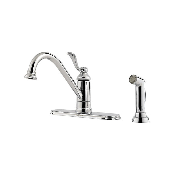 Pfister® LG34-4PC0 Professional Grade Kitchen Faucet, Portland™, 1.8 gpm Flow Rate, 8 in Center, 360 deg Swivel Spout, Polished Chrome, 1 Handle, Import