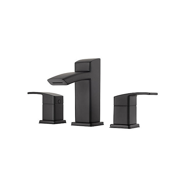 Pfister® Professional Grade Closed Widespread Lavatory Faucet, Kenzo™, 1.2 gpm Flow Rate, 3-29/32 in H Spout, 8 to 15 in Center, 2 Handles, Metal Pop-Up Drain