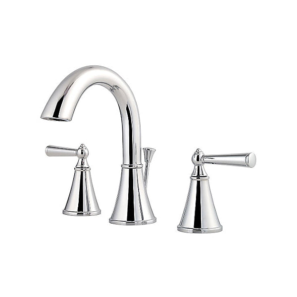 Pfister® Professional Grade Widespread Lavatory Faucet, Saxton™, 1.2 gpm Flow Rate, 4-15/16 in H Spout, 8 to 15 in Center, 2 Handles, Metal Pop-Up Drain