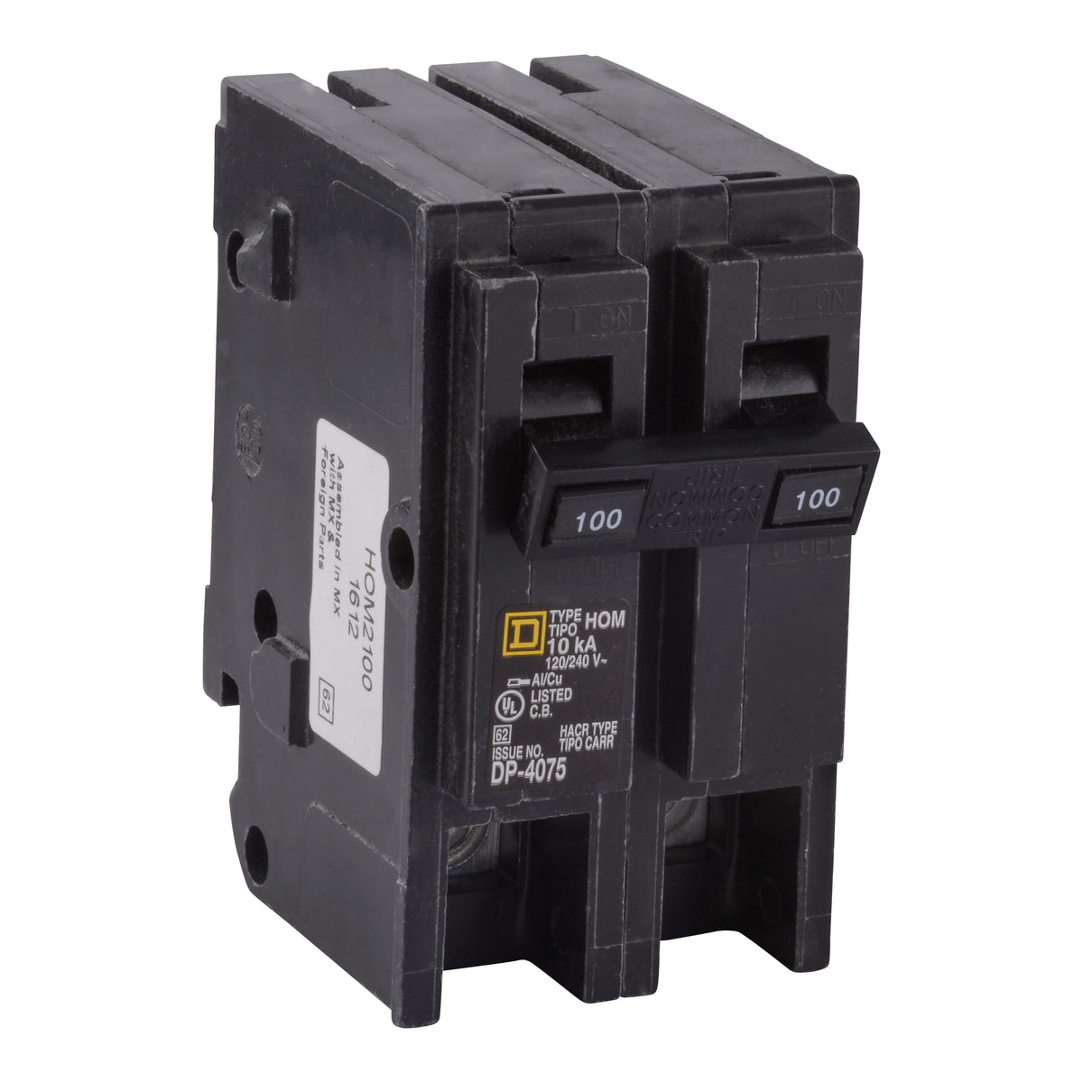 Square D™ HOM2100CP HOM Standard Circuit Breaker, 120, 240 V AC, 100 A, 10 kA Interrupt, 2 Poles