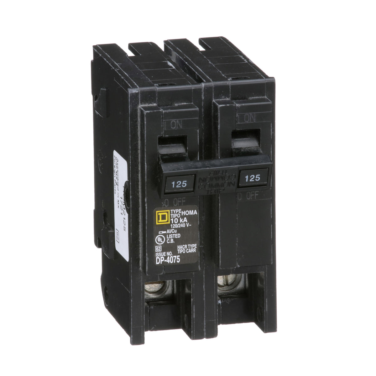 Square D™ HOM2125CP HOM Standard Circuit Breaker, 120, 240 V AC, 125 A, 10 kA Interrupt, 2 Poles