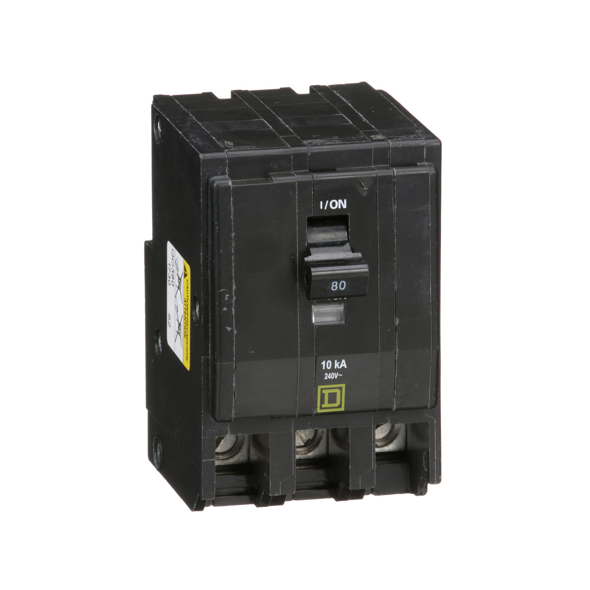 Square D™ QO380 Standard Miniature Circuit Breaker, 240 V AC, 80 A, 10 kA Interrupt, 3 Poles, Thermal Magnetic Trip