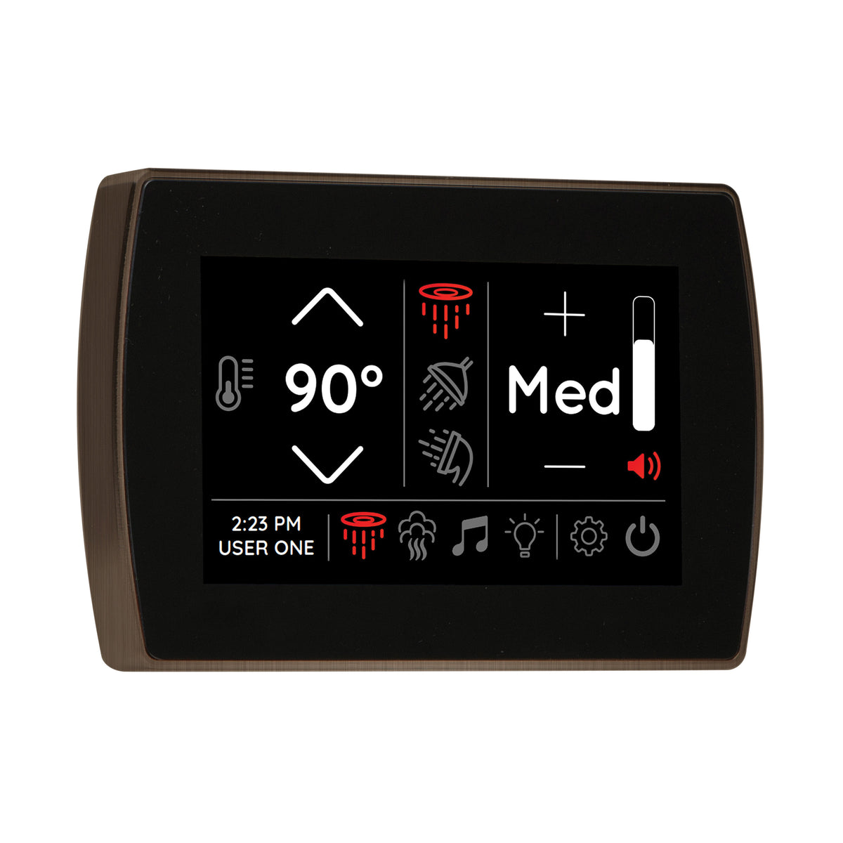 THERMASOL® STCM-AN Signatouch Series Single Touch Shower Control, Capacitive Touch Screen Panel, Antique Nickel, For Use With Smart Steam, Fast Start, Auto PowerFlush, Light and Sound System