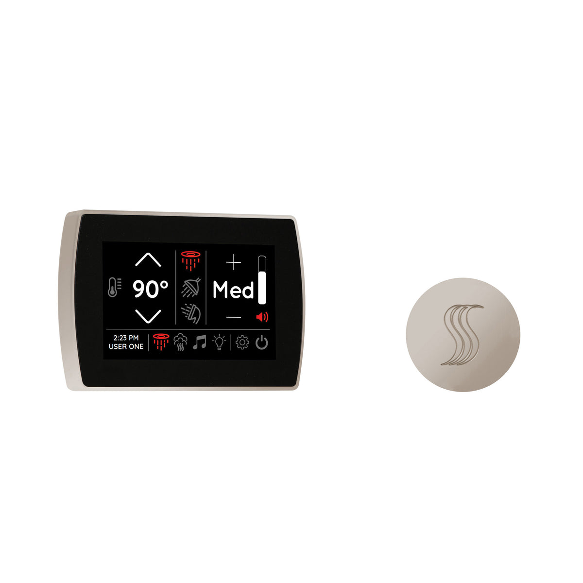 THERMASOL® STCM-SVRD-PN Signatouch Series Single Touch Shower Control, Capacitive Touch Screen Panel, Polished Nickel, For Use With Smart Steam, Fast Start, Auto PowerFlush, Light and Sound System