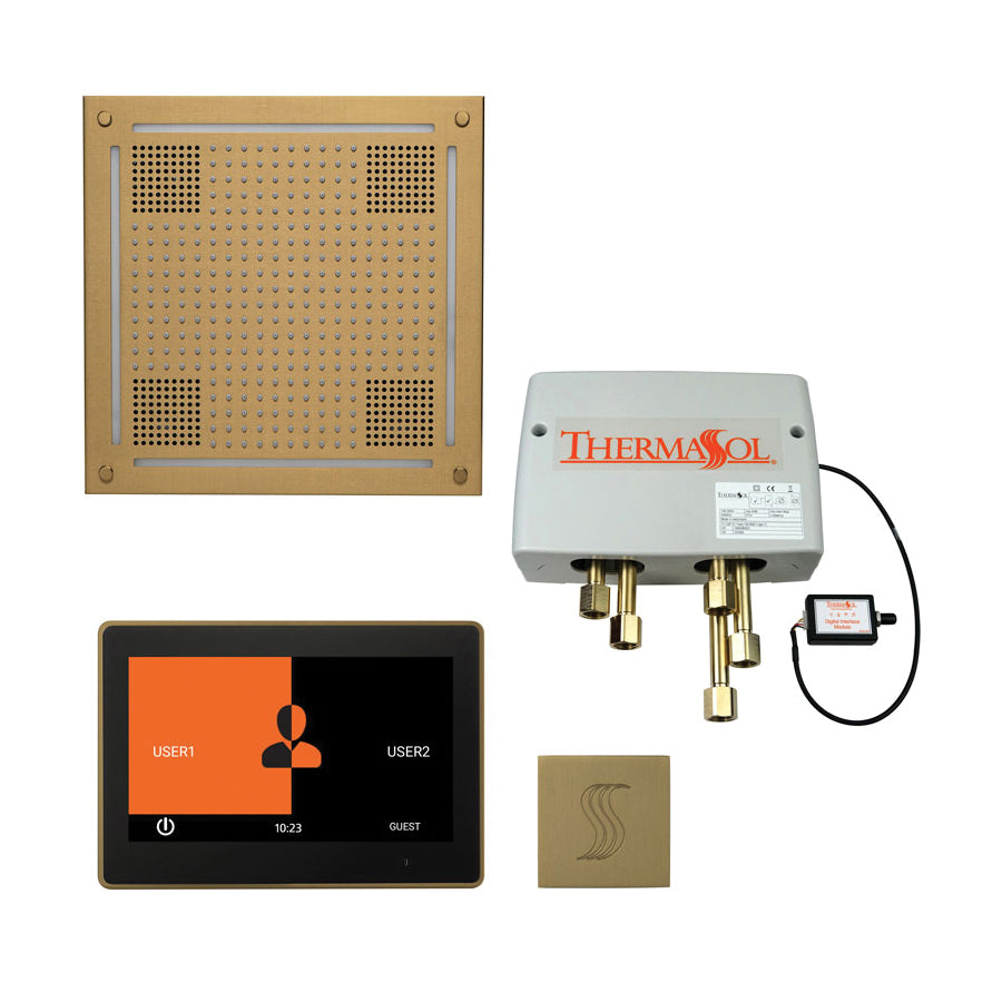 THERMASOL® TWPH10US-SB Wellness Total HydroVive Package With Square Trim, LCD Display, Touch Screen Panel, Satin Brass, For Use With TFX, SSA and PRO Series Steam Generators