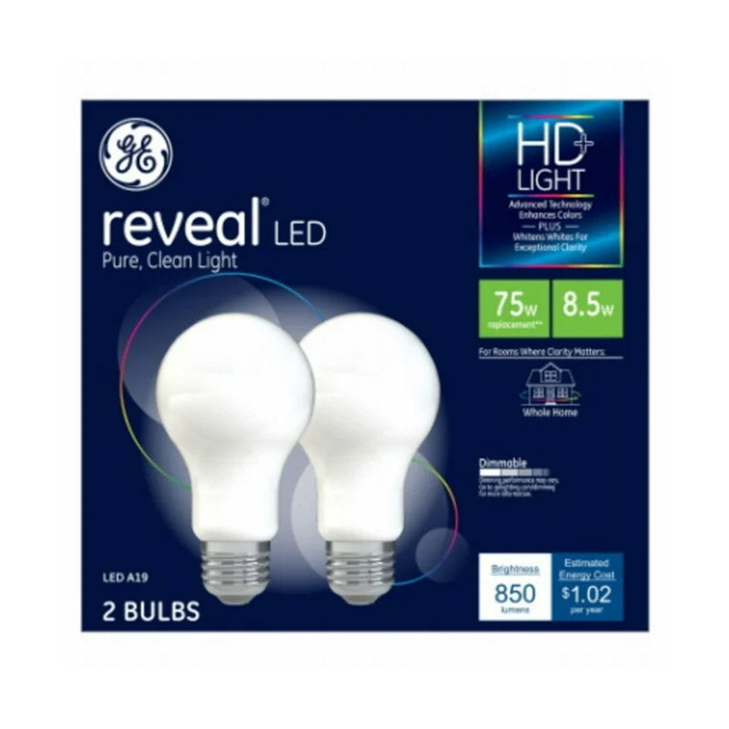 GE 2PK 8.5W A19WHT Bulb