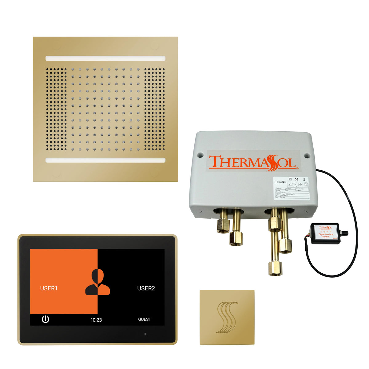 THERMASOL® TWPH1410US-PB Hydrovive Modern Shower Kit, LCD Display, Polished Brass