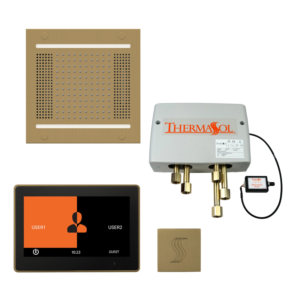 THERMASOL® TWPH1410US-SB Hydrovive Modern Shower Kit, LCD Display, Satin Brass