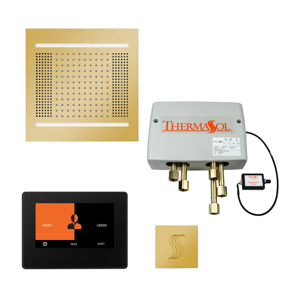 THERMASOL® TWPH147S-PG Hydrovive Modern Shower Kit, LCD Display, Polished Gold