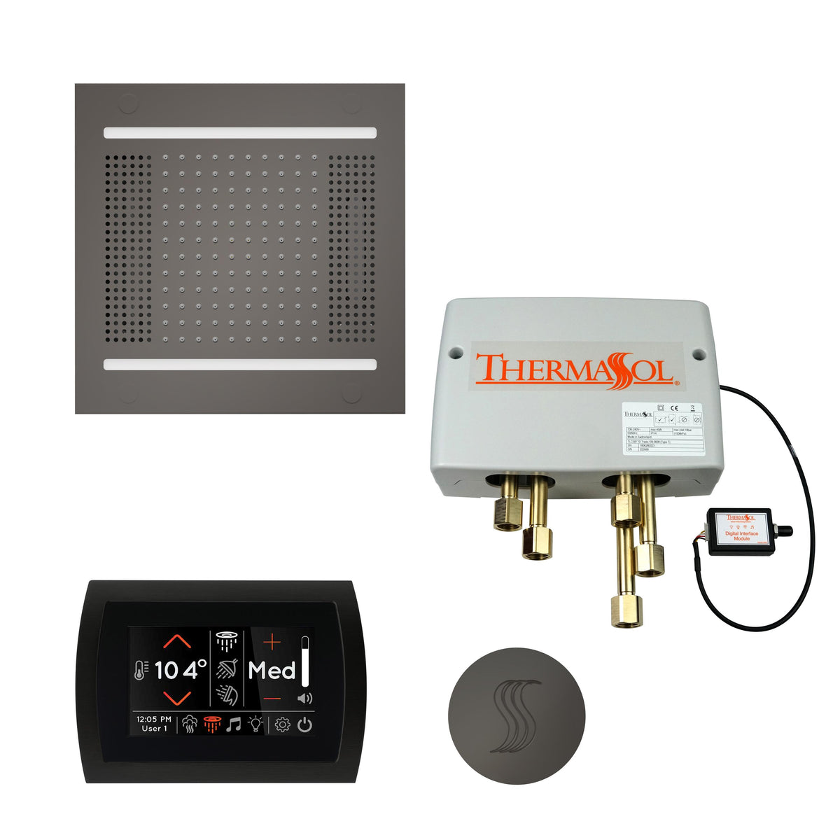 THERMASOL® TWPH14SR-BN Hydrovive Modern Shower Kit, LCD Display, Round Panel, Black Nickel