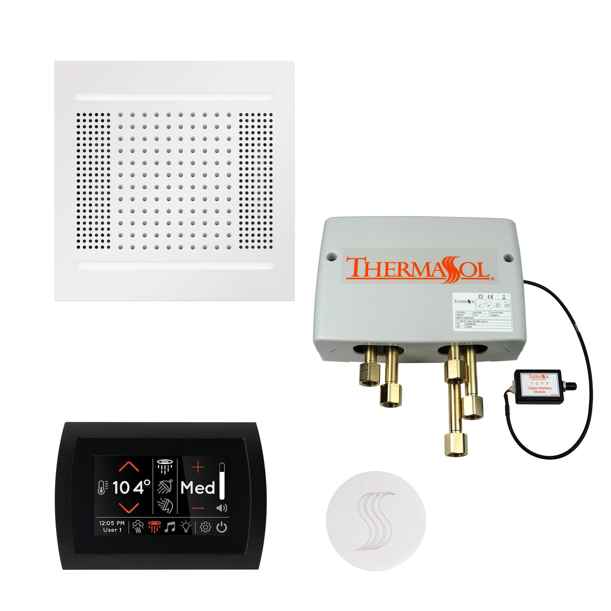 THERMASOL® TWPH14SR-WHT Hydrovive Modern Shower Kit, LCD Display, Round Panel, White