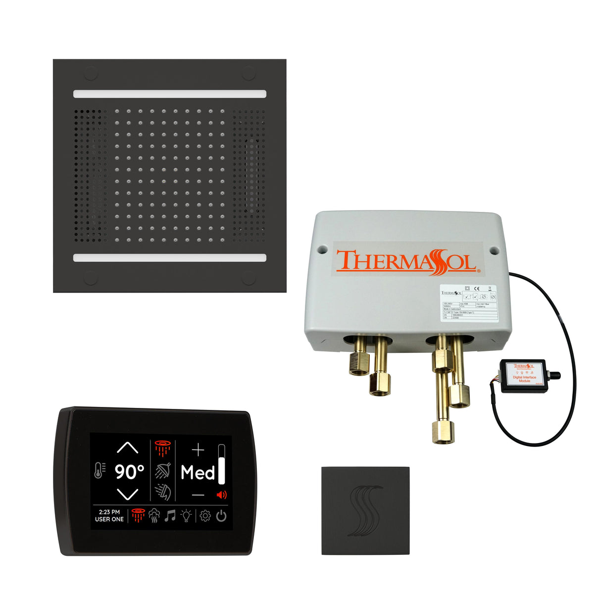 THERMASOL® TWPH14SS-MB Hydrovive Modern Shower Kit, LCD Display, Square Panel, Matte Black