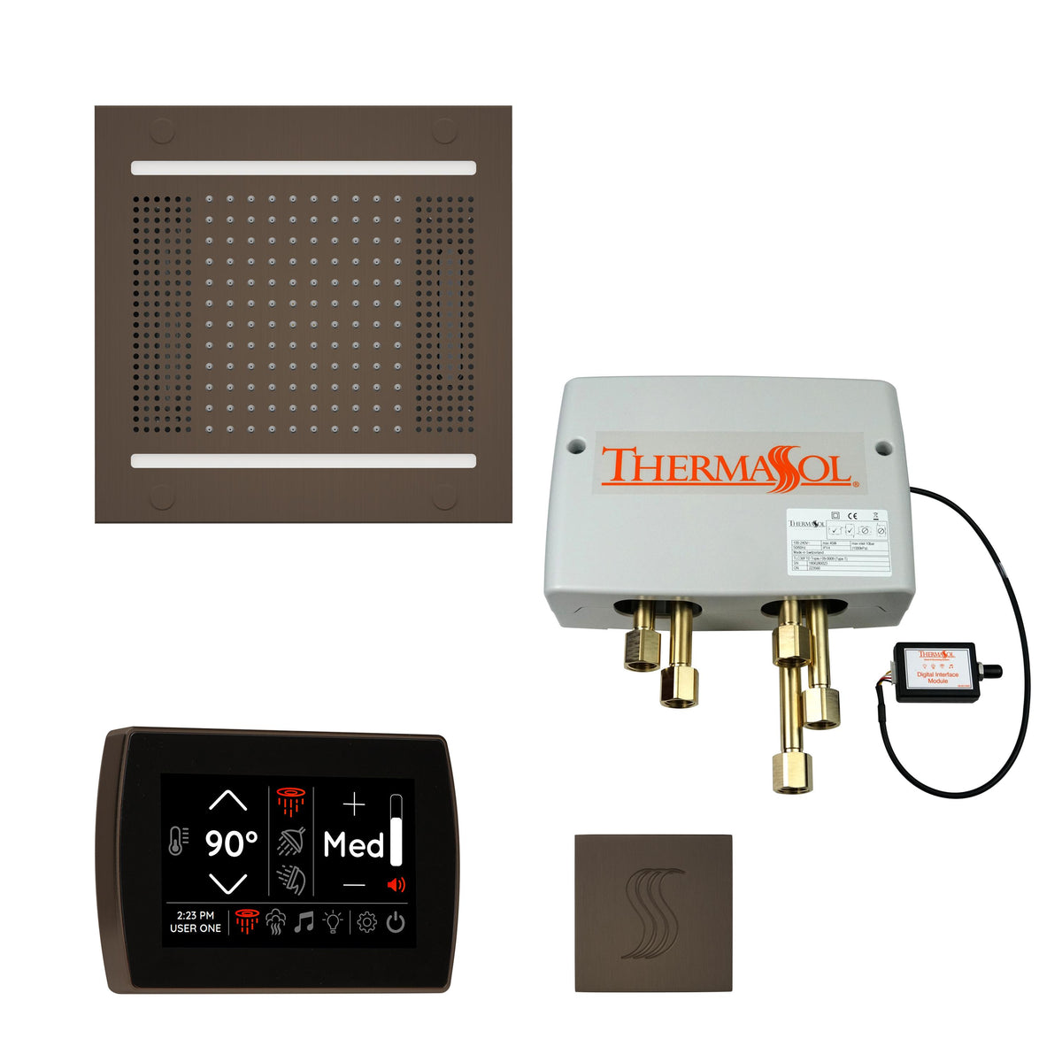THERMASOL® TWPH14SS-ORB Hydrovive Modern Shower Kit, LCD Display, Square Panel, Oil Rubbed Bronze