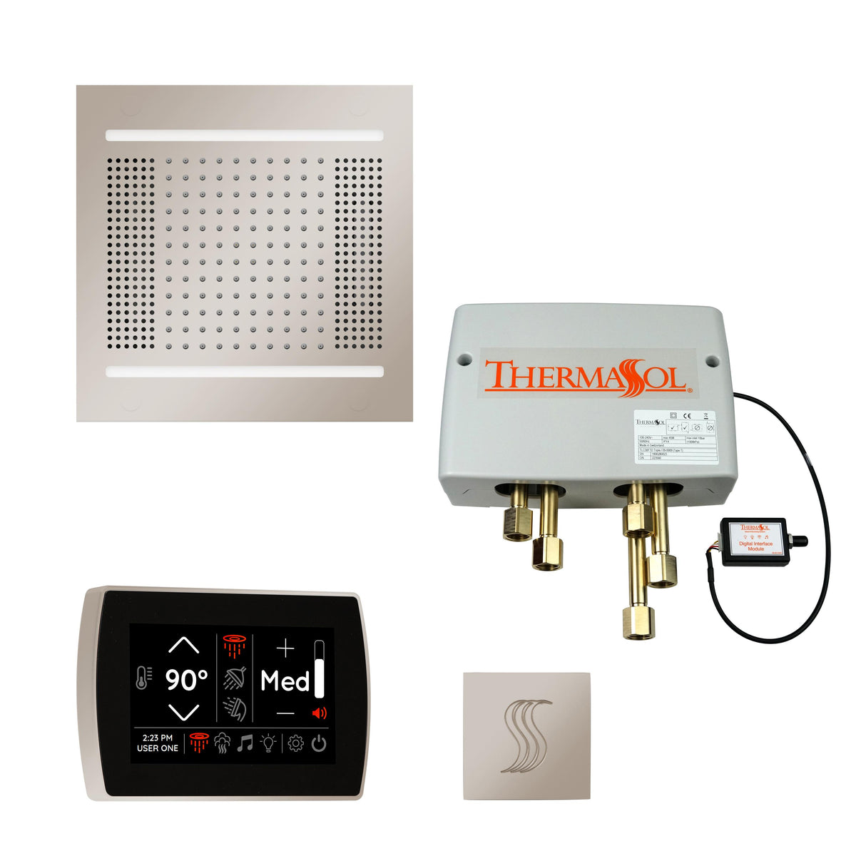 THERMASOL® TWPH14SS-PN Hydrovive Modern Shower Kit, LCD Display, Square Panel, Polished Nickel