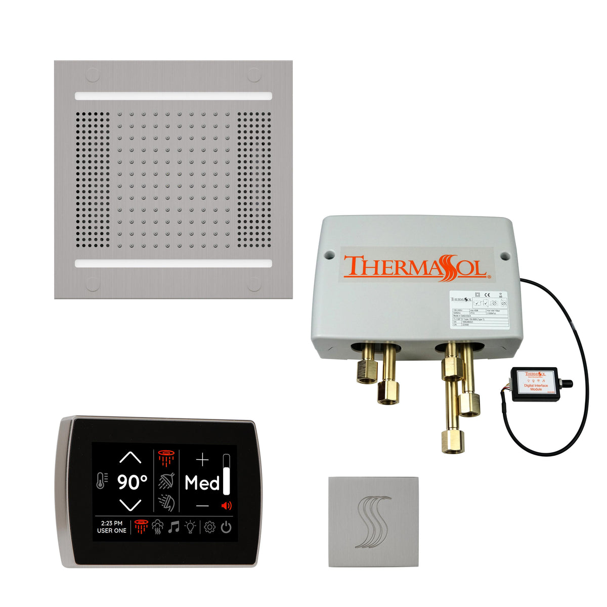 THERMASOL® TWPH14SS-SC Hydrovive Modern Shower Kit, LCD Display, Square Panel, Satin Chrome