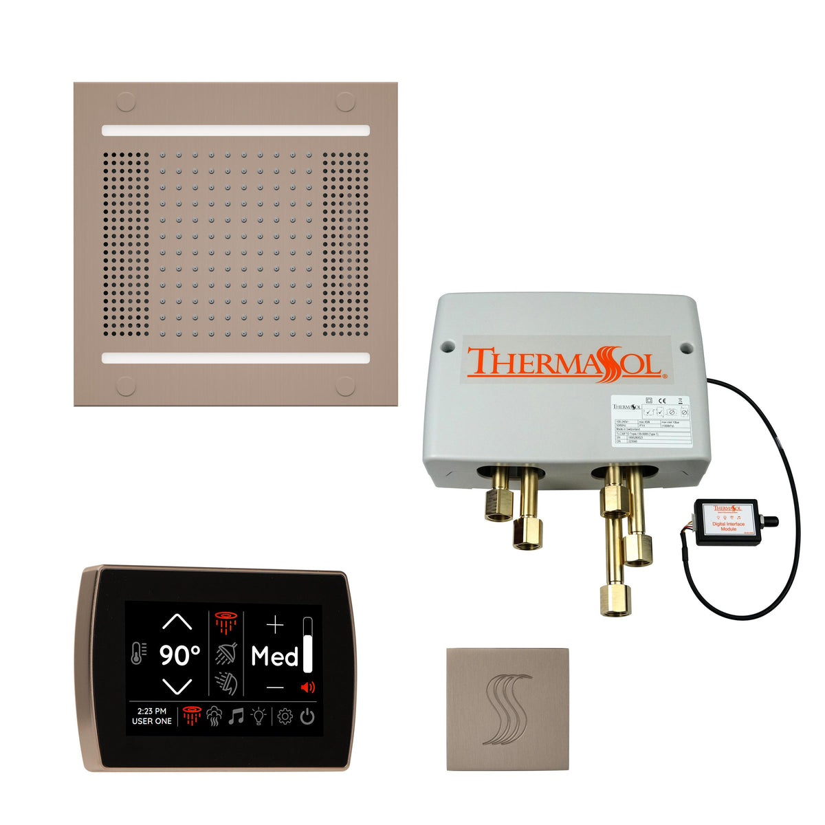 THERMASOL® TWPH14SS-SN Hydrovive Modern Shower Kit, LCD Display, Square Panel, Satin Nickel