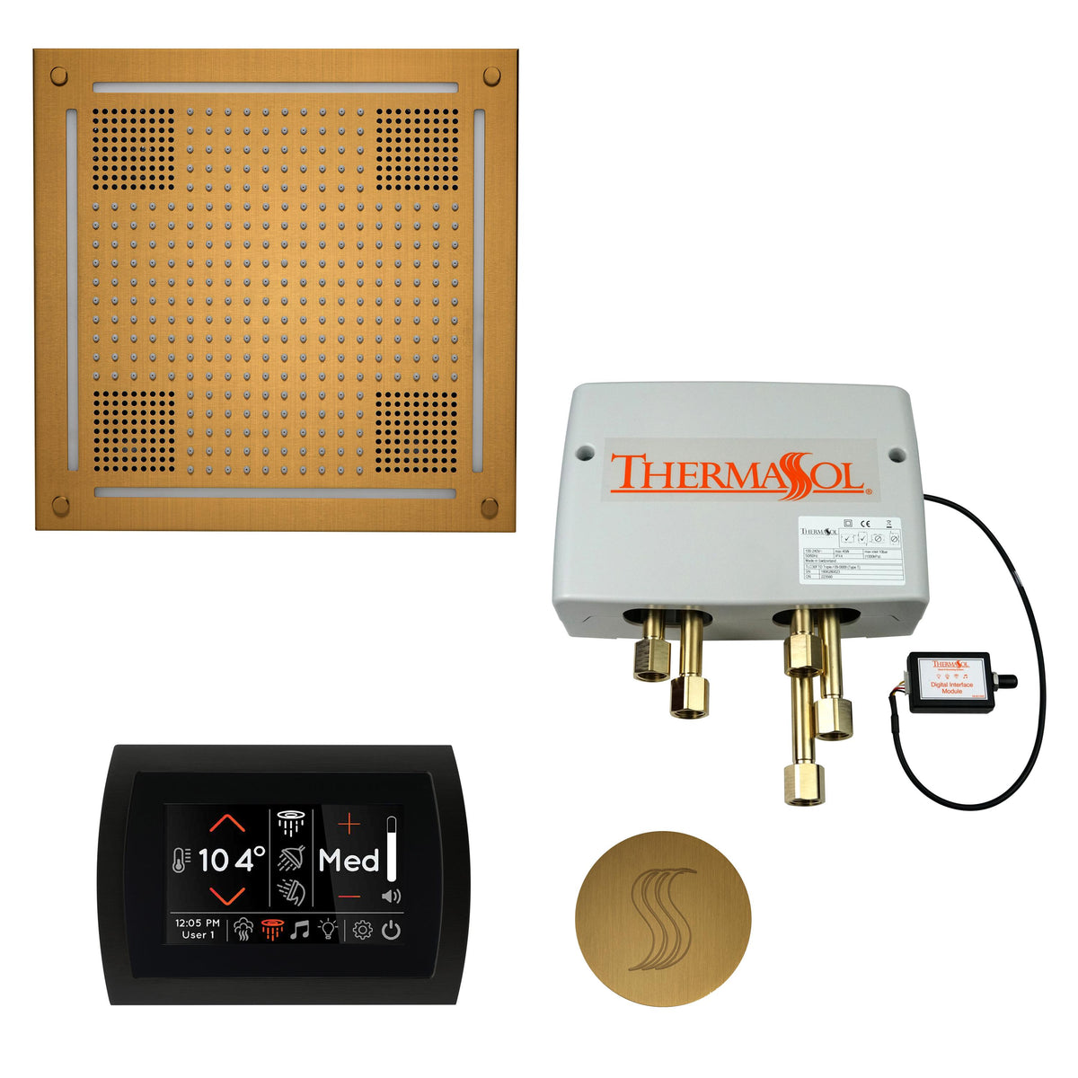 Hydrovive - Modern Shower Kit - Antique Brass - Round Panel